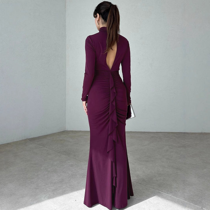 Damen Elegantes Maxikleid mit hochgeschlossenem Design und raffinierten Raffungselementen Drune