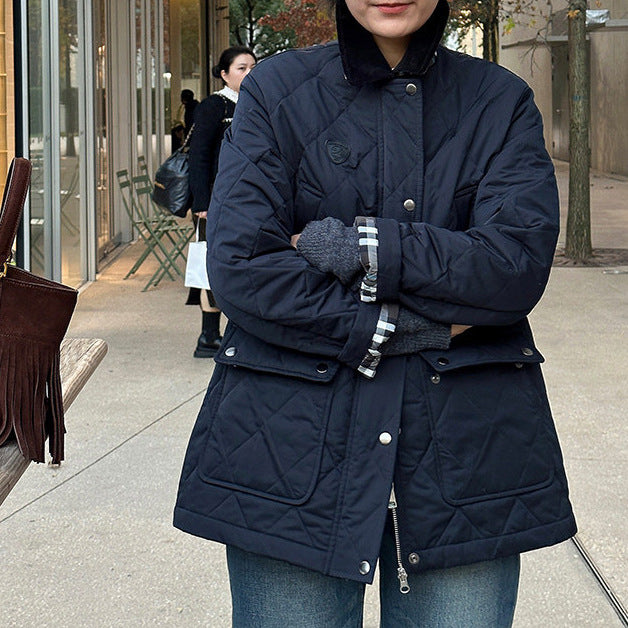 Damen Modische Steppjacke mit hochgeschlossenem Kragen und großen Taschen Drune