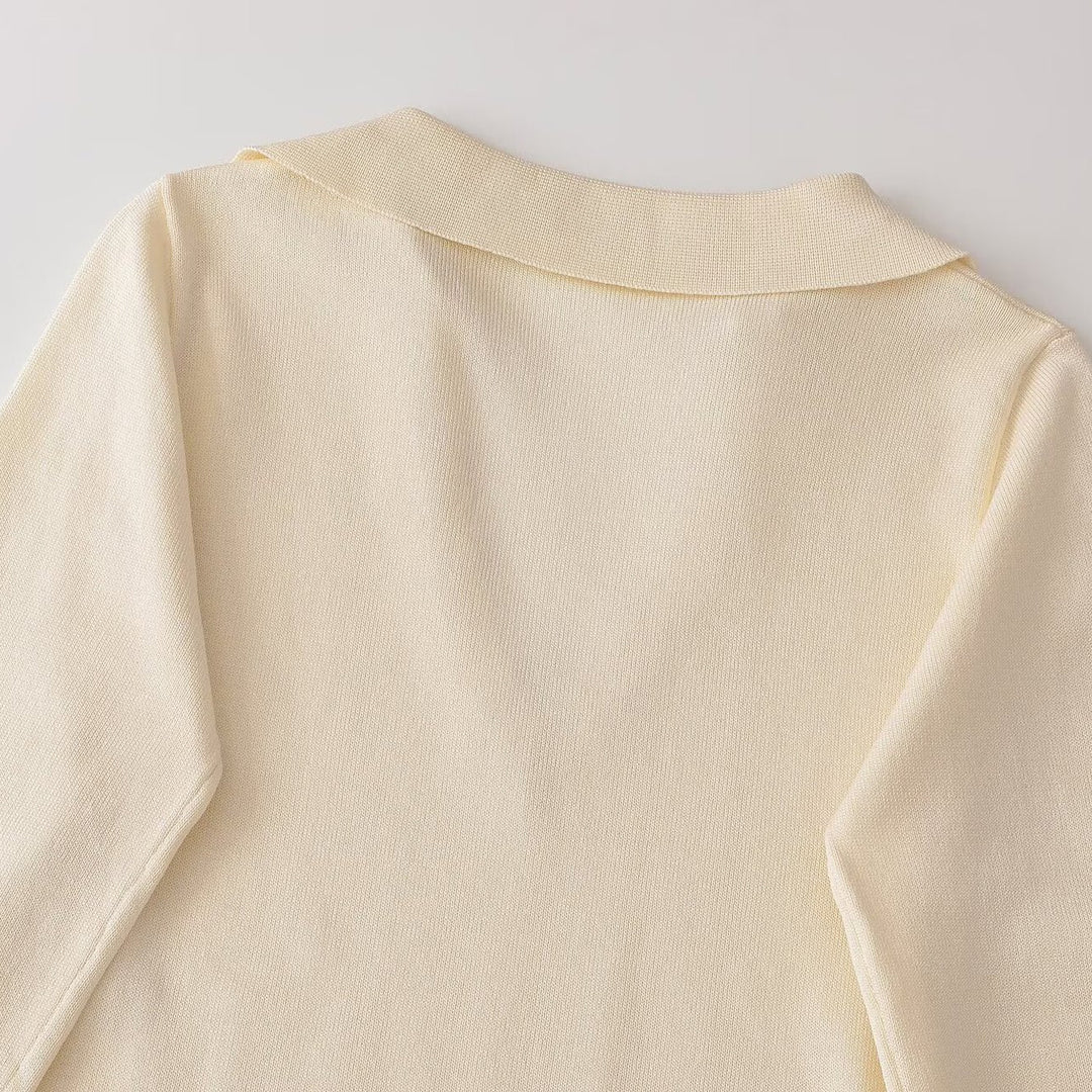 Damen Feinstrick-Longsleeve mit tiefem V-Ausschnitt und Hemdkragen Drune