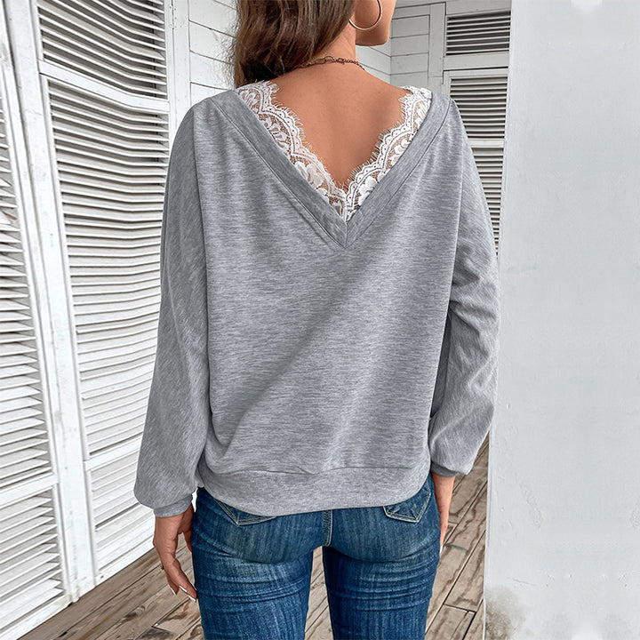 Damen Lässiges Oversize-Sweatshirt mit Wickeloptik und Spitzeneinsatz Drune