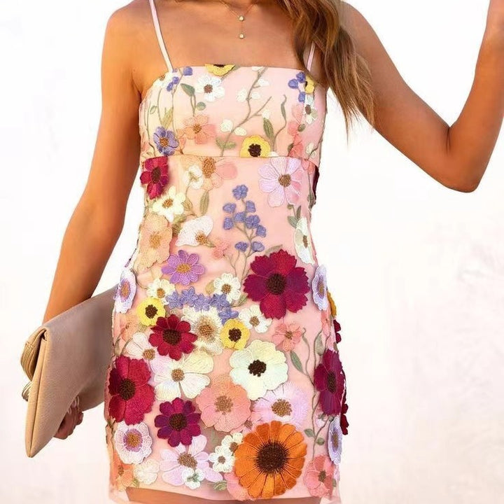 Damen Spitzenelegantes Cocktailkleid mit floralen 3D-Applikationen Drune