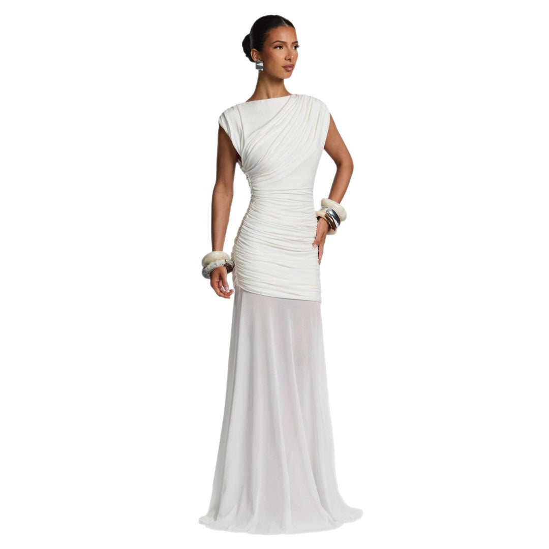Damen elegantes Abendkleid mit figurbetontem Rüschen- und Drapierungsdesign Drune