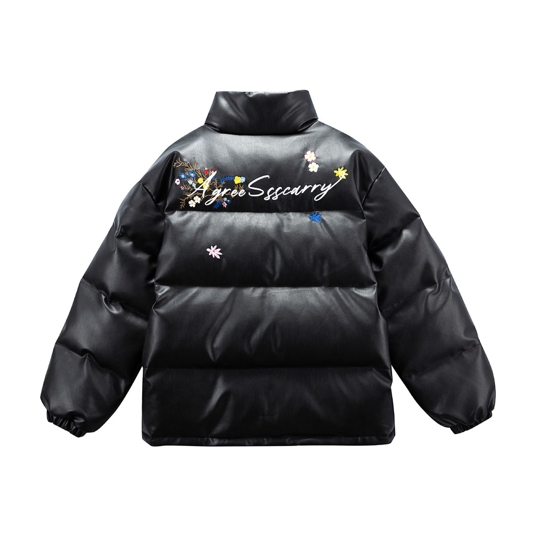 Damen Wattierte Kurzjacke mit floraler Stickerei und hohem Stehkragen Drune