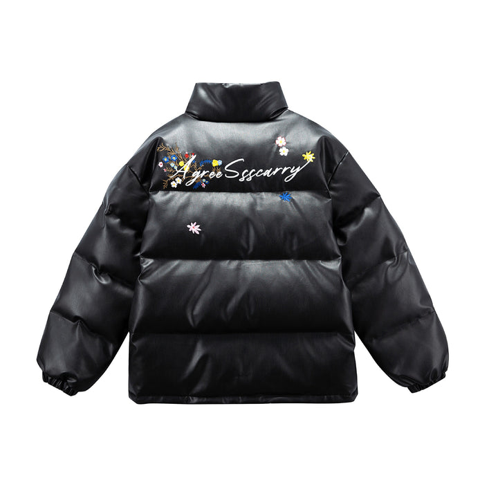 Damen Wattierte Kurzjacke mit floraler Stickerei und hohem Stehkragen Drune