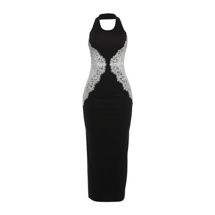 Damen Elegantes Spitzen-Maxikleid mit tiefem Schlüssel-Ausschnitt und figurformendem Design Drune