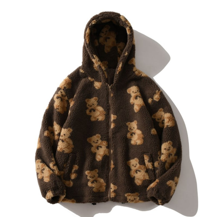 Damen Kuschelige Fleecejacke mit Kapuze und Bärenmuster Drune