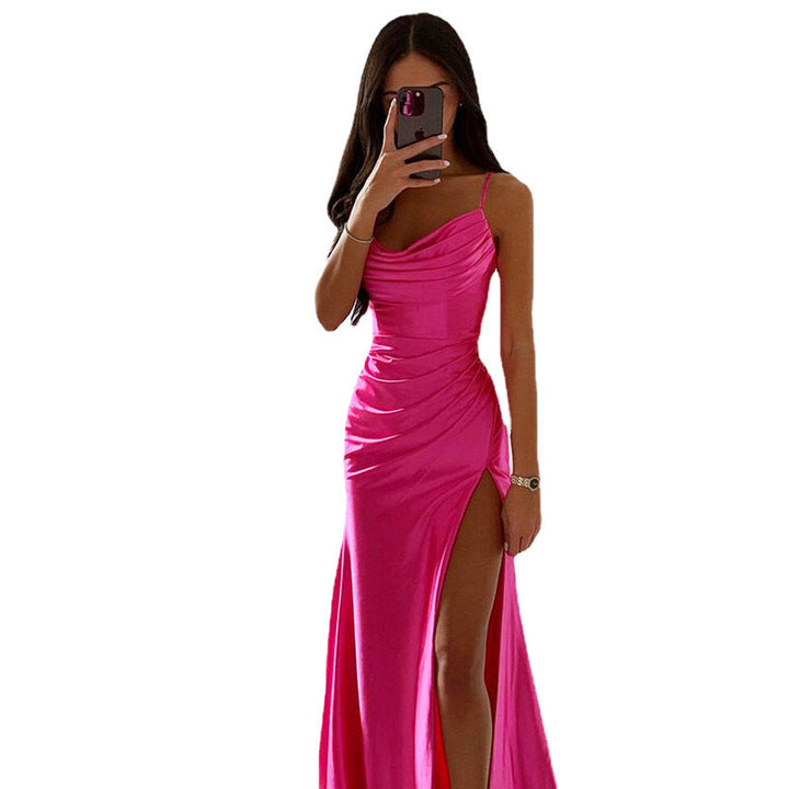 Damen Elegantes Abendkleid mit Raffungen und hohem Split Drune