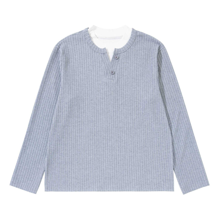 Unisex Feinstrukturierter Rippsweater mit Henley-Ausschnitt Drune