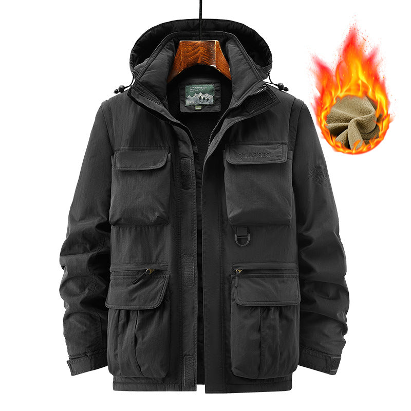 Herren Thermisch Gefütterte Fieldjacke mit Kapuze und Kunstfell-Innenfutter Drune