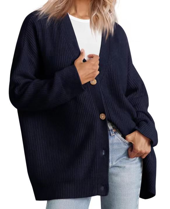 Drune | Cardigan - Damen Herbst gestreifter Knopf-gefüllter Strick-Cardigan