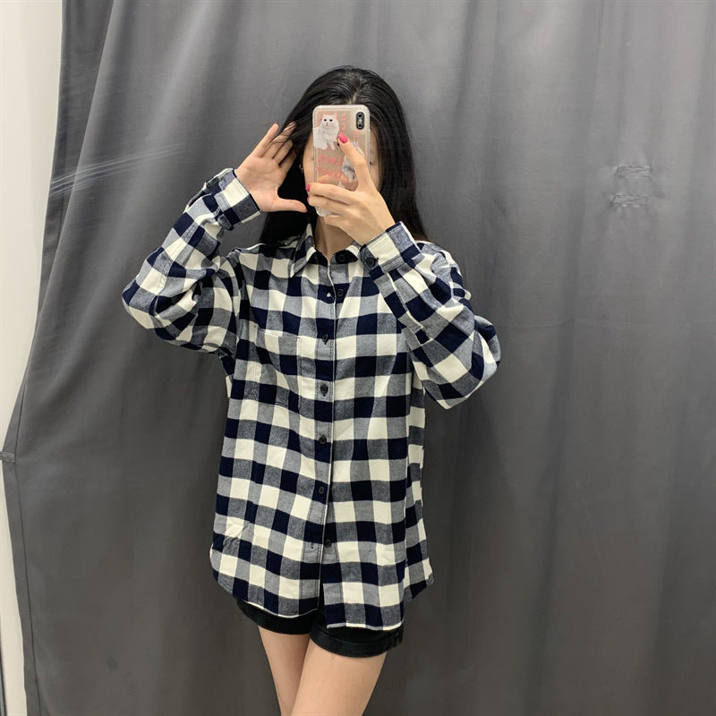 Damen Karierte Flanell-Hemdbluse Drune