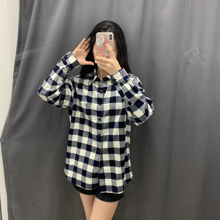Damen Karierte Flanell-Hemdbluse Drune