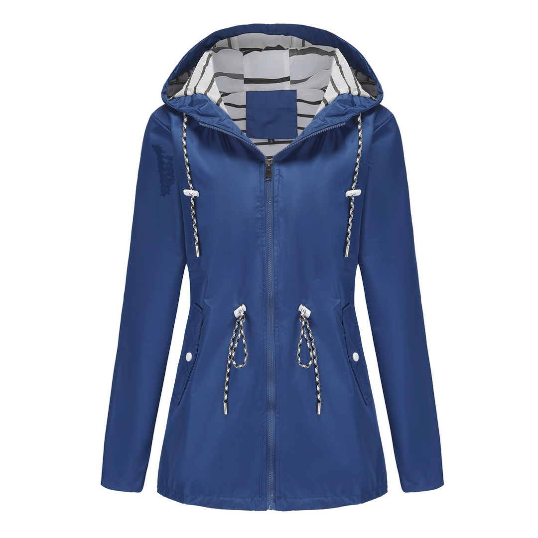 Damen nan leichte wasserdichte Parka Regenjacke mit Taillen-Kordelzug Drune