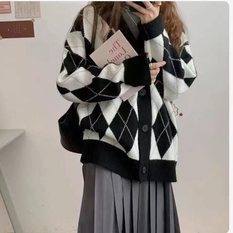 Damen Strickjacke mit Rauten-Design und knöpfen Drune