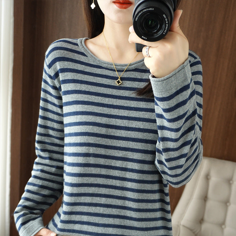 Damen Maritim inspirierter Baumwoll-Feinstrickpullover mit Streifen und leicht kastiger Silhouette Drune