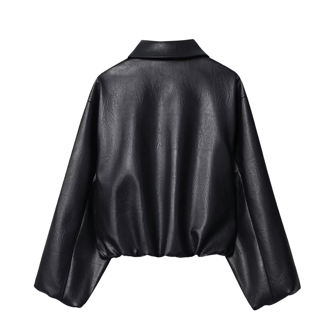 Damen Kurzjacke im Boxy‑Look aus veganem Leder mit verdecktem Reißverschluss Drune