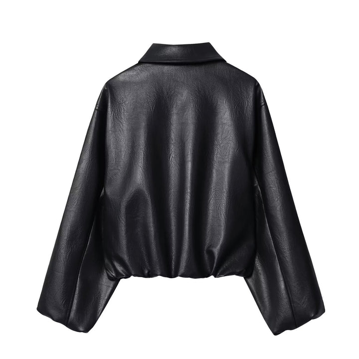 Damen Kurzjacke im Boxy‑Look aus veganem Leder mit verdecktem Reißverschluss Drune