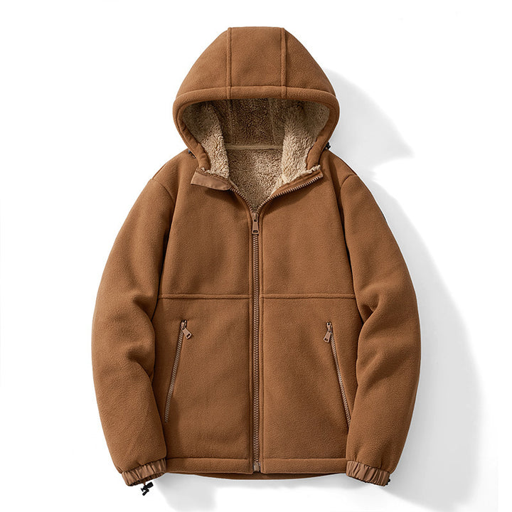 Herren Fleece-Kapuzenjacke mit Teddy-Innenfutter, Reißverschlusstaschen und verstellbarem Saum Drune