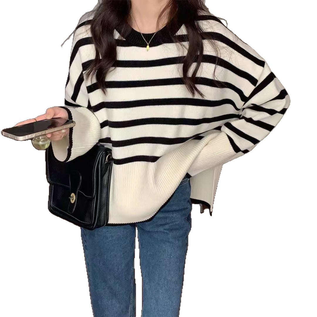 Damen gemütlicher Strickpullover mit Streifen Drune