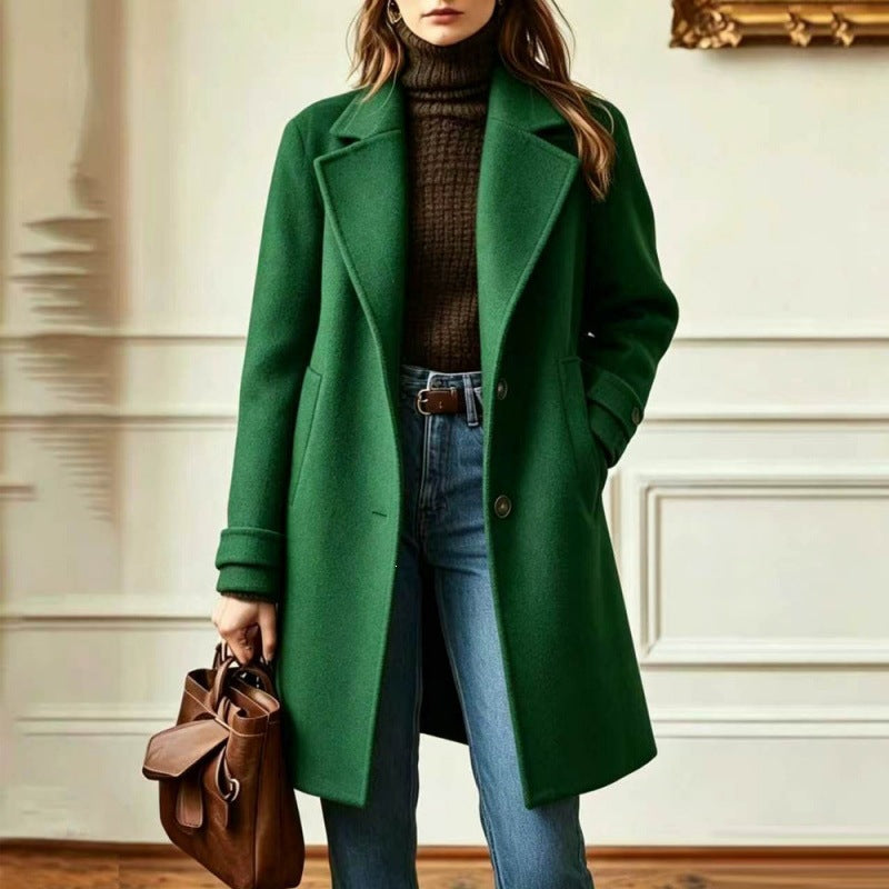 Damen Eleganter Wollmantel mit tailliertem Schnitt und Reverskragen Drune