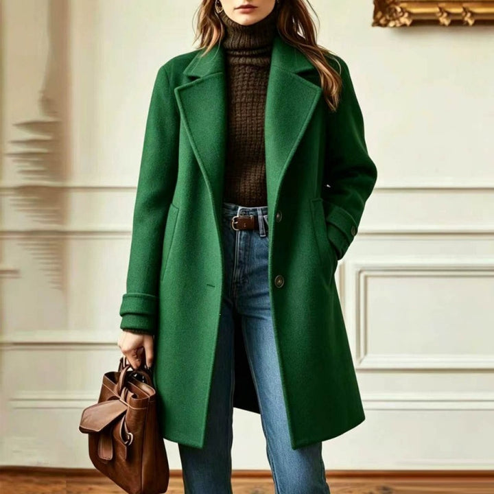 Damen Eleganter Wollmantel mit tailliertem Schnitt und Reverskragen Drune