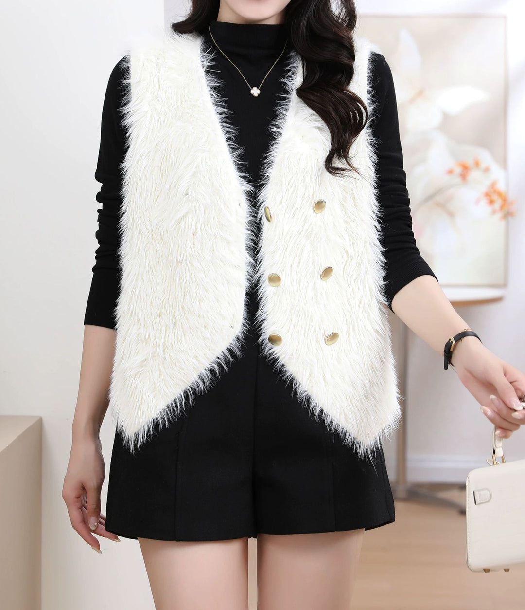 Damen Flauschige Strickweste Drune