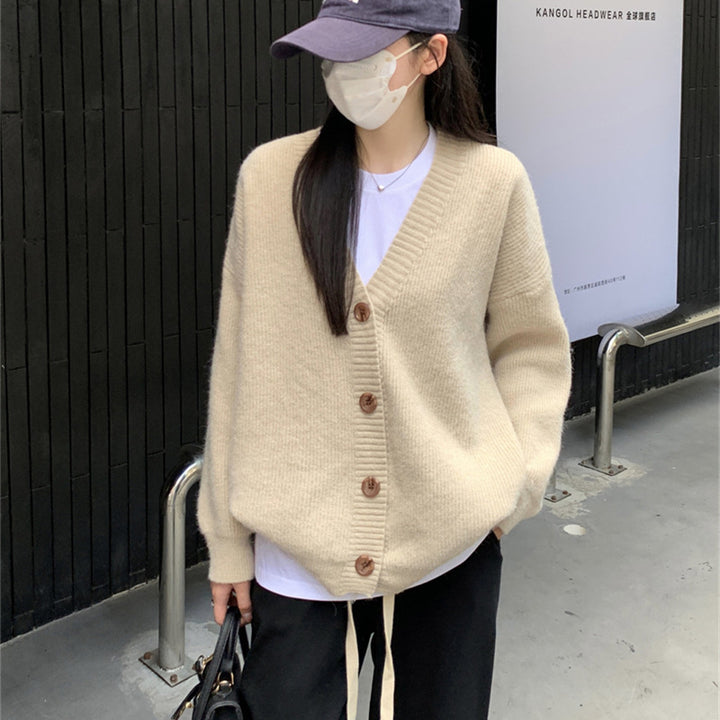 Damen oversized Strickjacke mit großen Knöpfen und lässigem Schnitt Drune