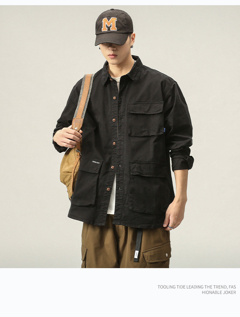 Herren Militärinspirierte Fieldjacke mit Mehrfach-Taschen und lockerem Schnitt Drune