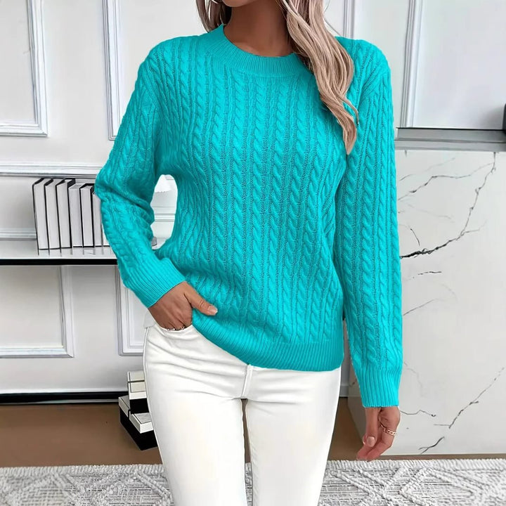 Damen Feinstrick-Pullover mit Zopfmuster und Rundhalsausschnitt Drune