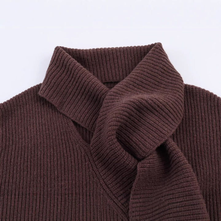Damen Grobstrick-Pullover mit integriertem Schalkragen Drune