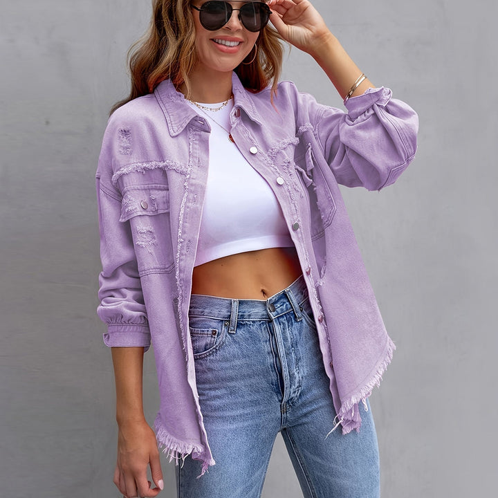Damen Oversized Denimjacke im Vintage-Stil mit Fransen Drune