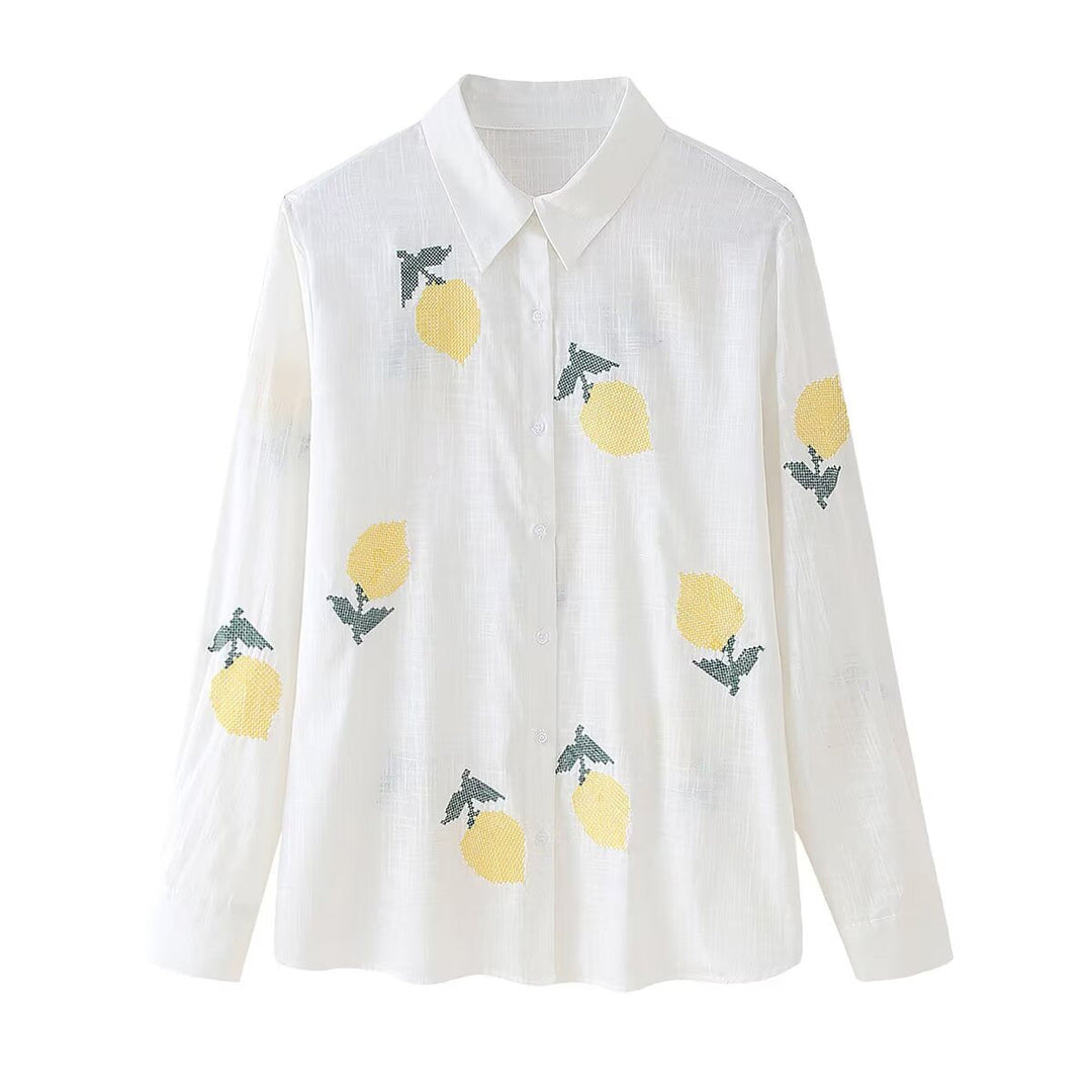 Damen Bluse mit fröhlichem Zitronen-Muster Drune