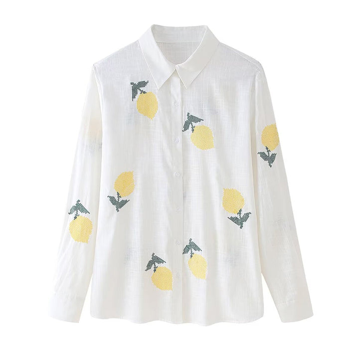 Damen Bluse mit fröhlichem Zitronen-Muster Drune