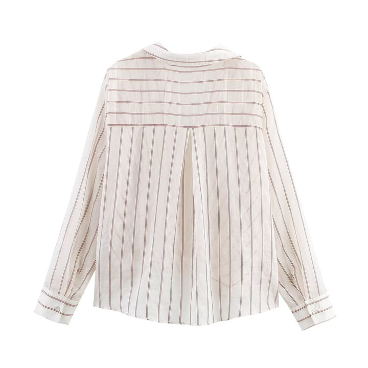 Damen Gestreifte Bluse mit Knotenfront und Hemdkragen Drune
