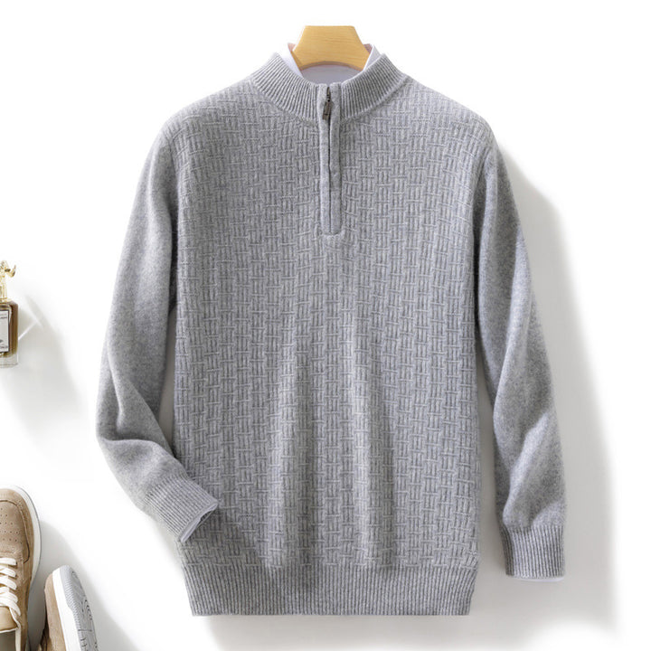 Herren Halbhoher Feinstrick-Pullover mit kurzem Stehkragen und Halbzipper Drune