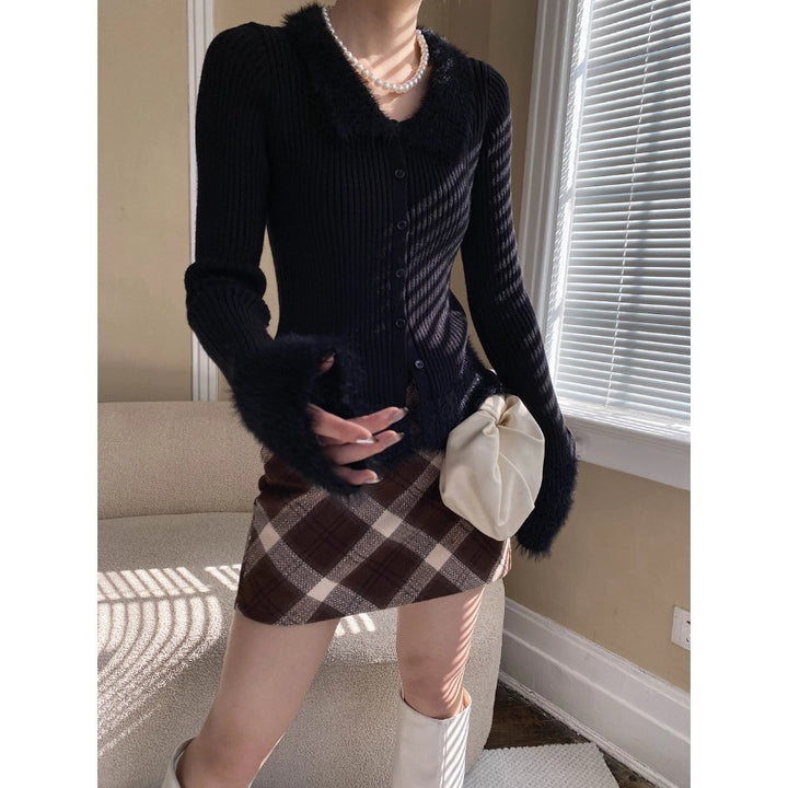 Damen gestrickte Cardigan mit seitlichen Taschen und weichem Kragen Drune