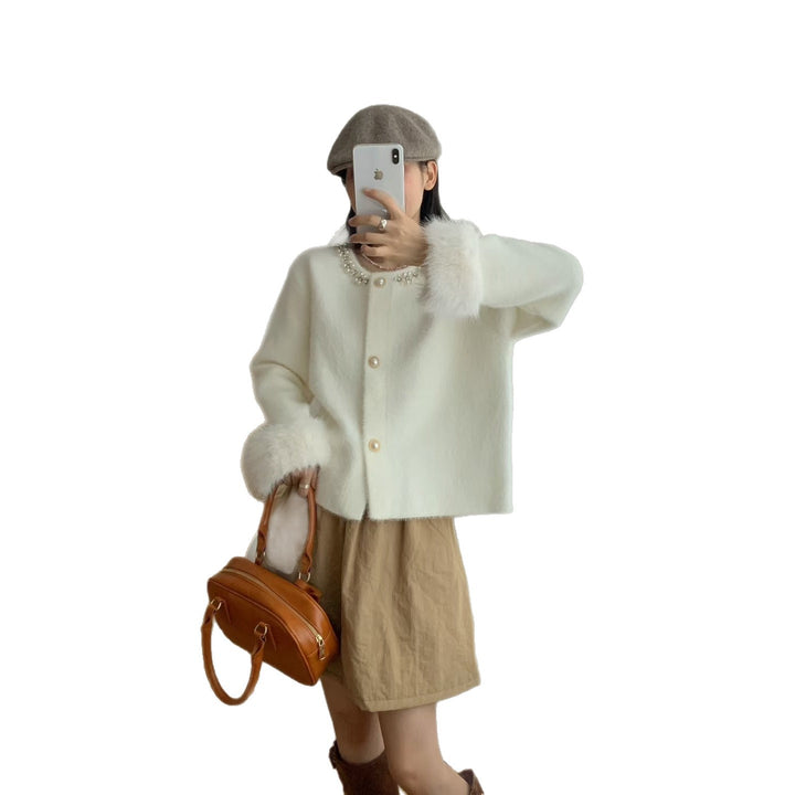 Damen Elegante Strickjacke mit Perlen-Details Drune