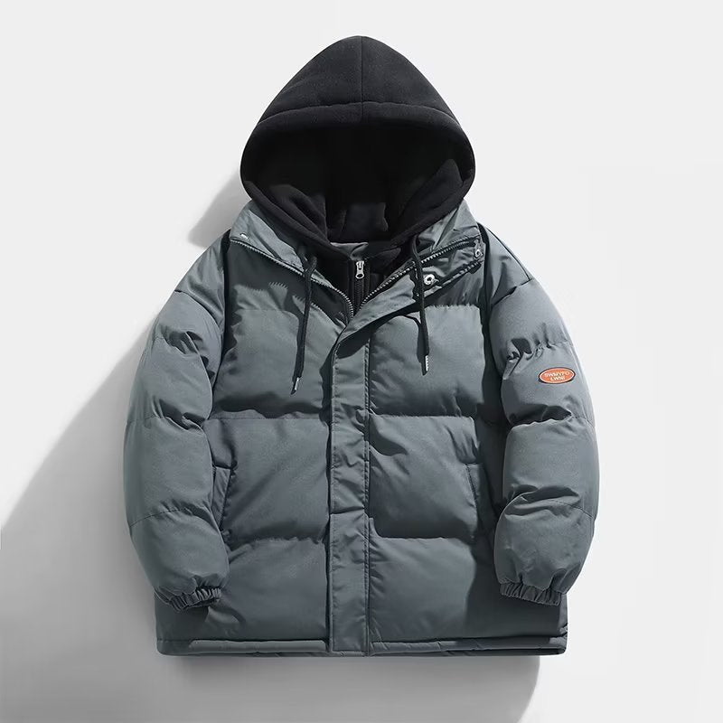 Herren Gepolsterte Winter-Steppjacke mit zweilagiger Kapuze und elastischen Bündchen Drune