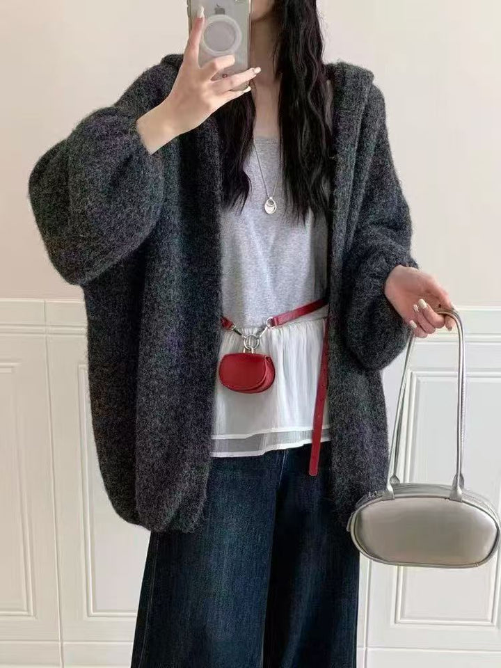 Damen Flauschige Übergröße Strickjacke Drune