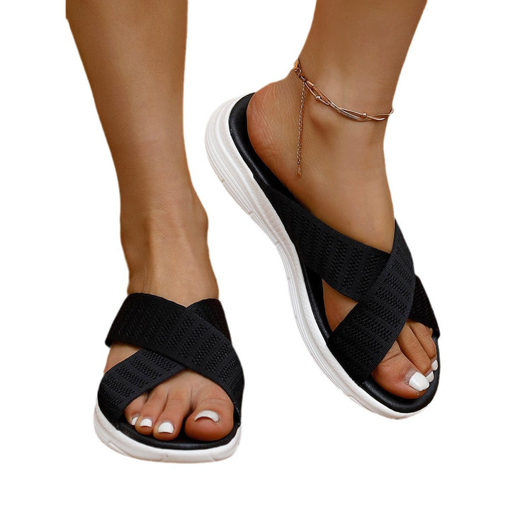 Damen Atmungsaktive und elegante Schlüpfsandalen mit Kreuzband-Wickeldesign Drune
