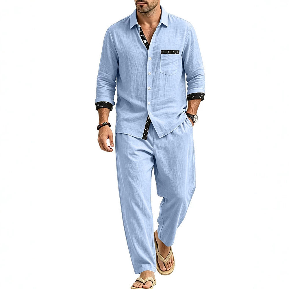 Herren Leichtes Leinenoptik Freizeit-Set mit Hemd und Relax-Hose Drune