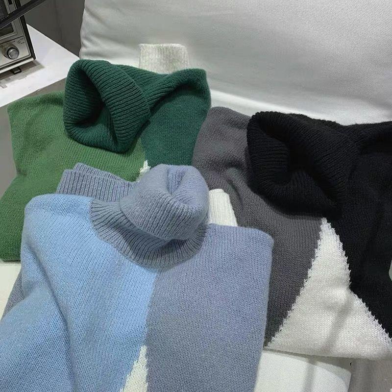 Herren Grobstrickpullover mit hohem Kragen und modernen Farbblocks Drune