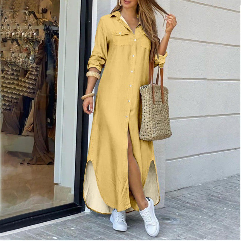 Damen Hemdkleid mit elegantem Schlitz und praktischen Taschen Drune