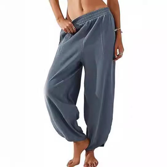 Damen weite Lounge-Hose mit elastischem Bund und Taschen Drune
