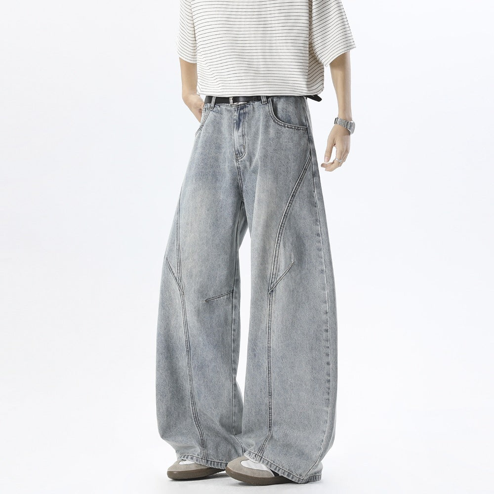 Herren Weite Baggy-Jeans mit hoher Taille, extra weitem Bein und dekorativen Teilungsnähten Drune