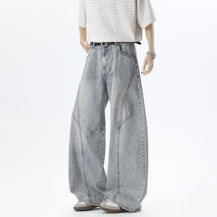 Herren Weite Baggy-Jeans mit hoher Taille, extra weitem Bein und dekorativen Teilungsnähten Drune