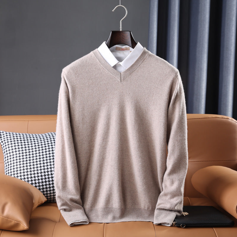Herren Slim-Fit Rundhalspullover aus feinem Kaschmir-Mix mit dezenter Rippenkante Drune