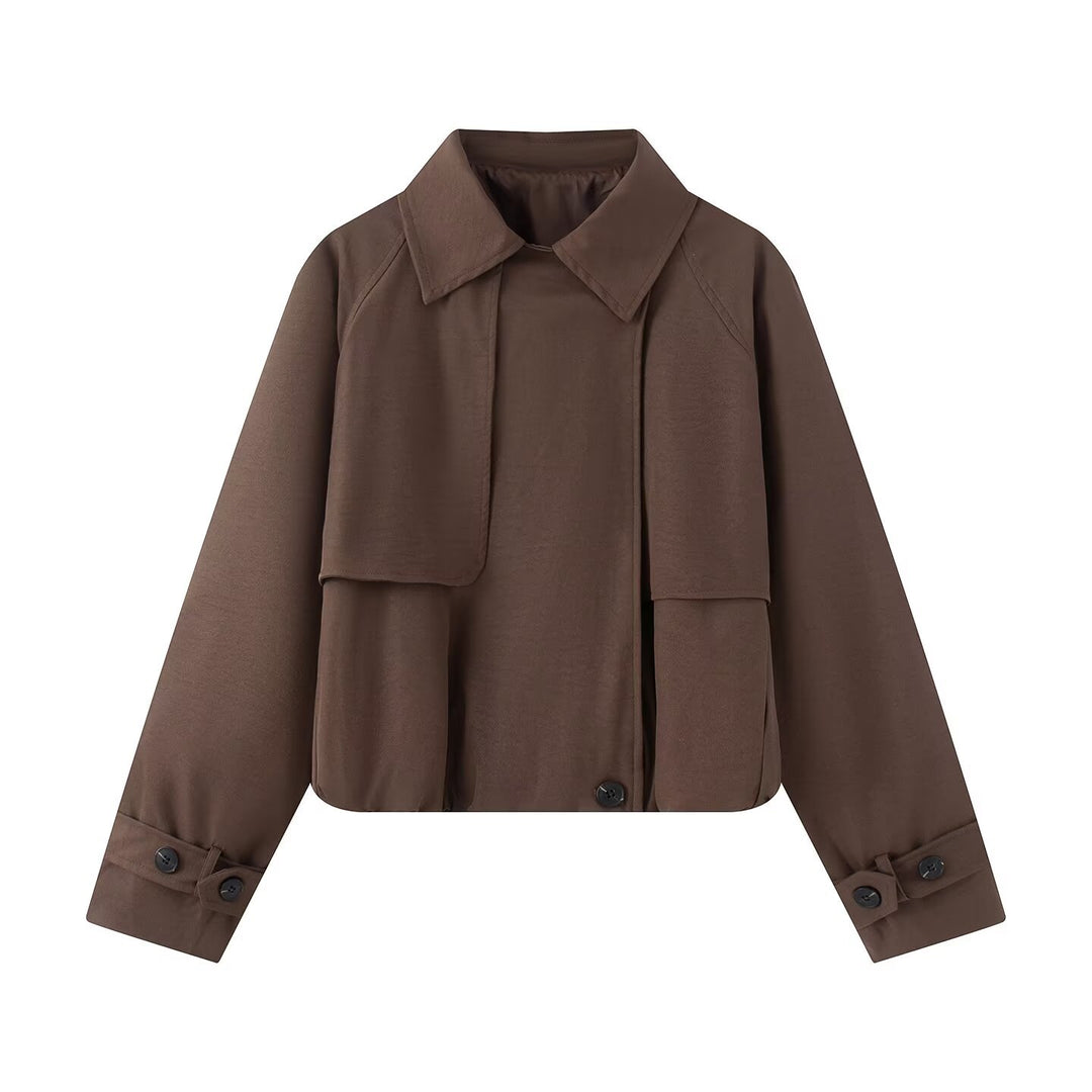 Damen Kurzer Trench-Style Blouson mit verdeckter Knopfleiste und Tunnelzugsaum Drune
