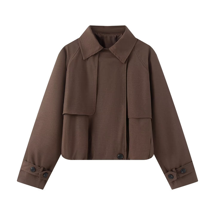 Damen Kurzer Trench-Style Blouson mit verdeckter Knopfleiste und Tunnelzugsaum Drune