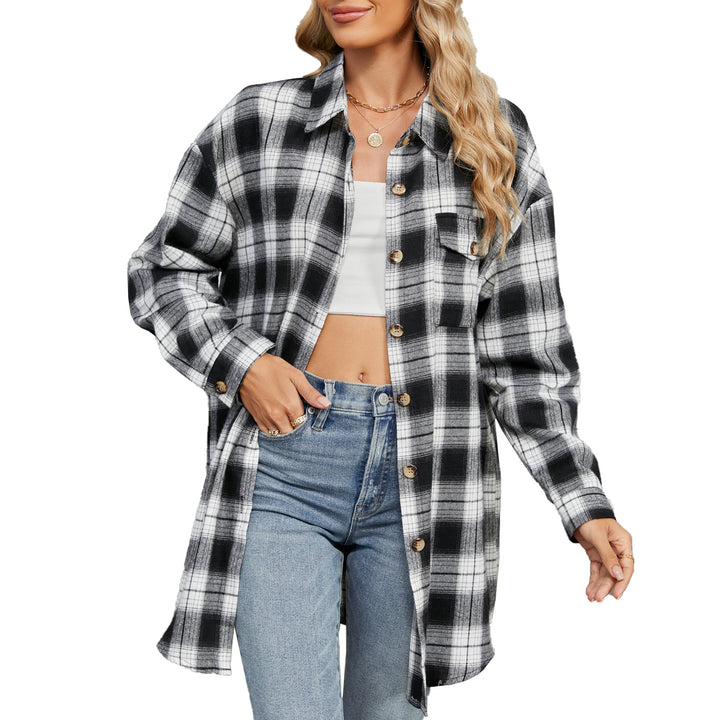 Damen Oversized Karobluse mit legerem Schnitt und Knopfdetails Drune